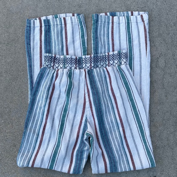 SKY AND SPARROW Smock Waist Stripe Linen Womens Pants Small boho beachy coastal - Picture 3 of 7